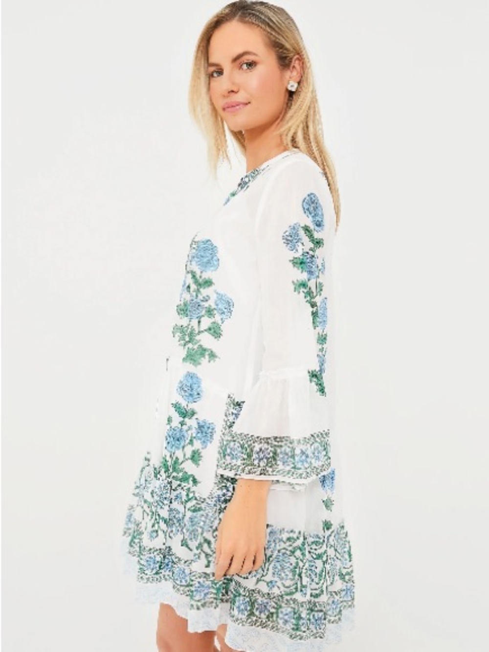 Tuckernuck Juliet Dunn Floral Boho Tunic Dress with Blue & Green Print Lined - Picture 3 of 12